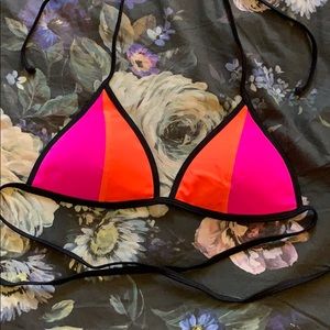 VS Pink Neon Color-block Triangle Tie Bikini Top